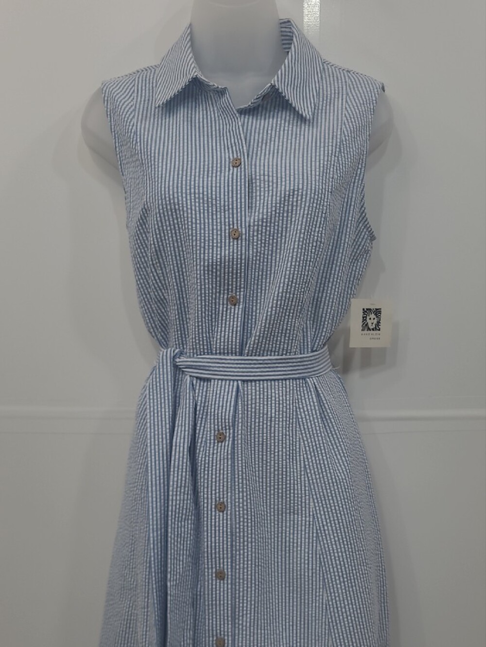 Anne Klein Calf Length Dress Striped Sleeveless Shirt Collared Button Up Front - Picture 5 of 16